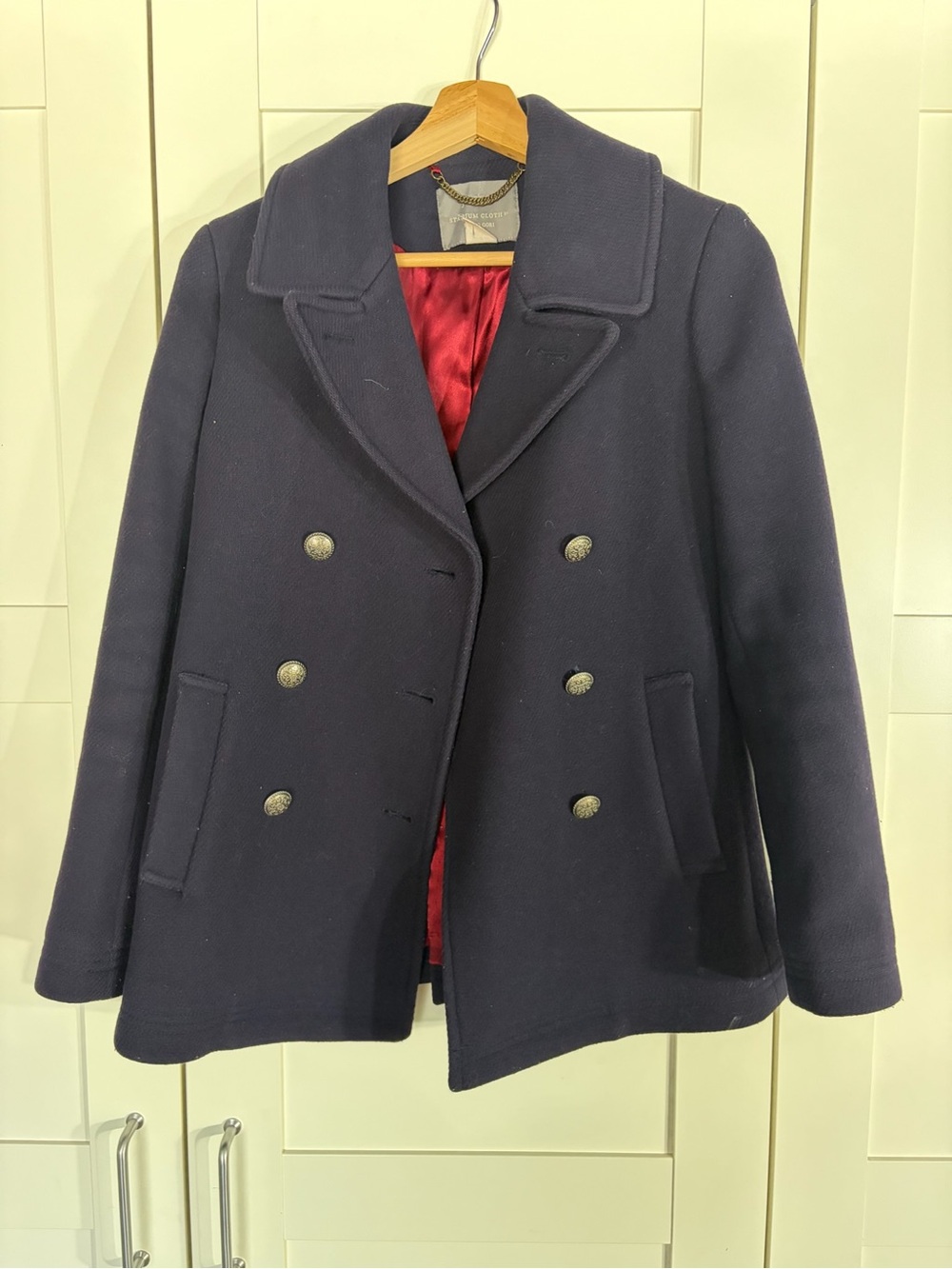 J. Crew Navy Double-Breasted Wool Pea Coat with Red Lining W